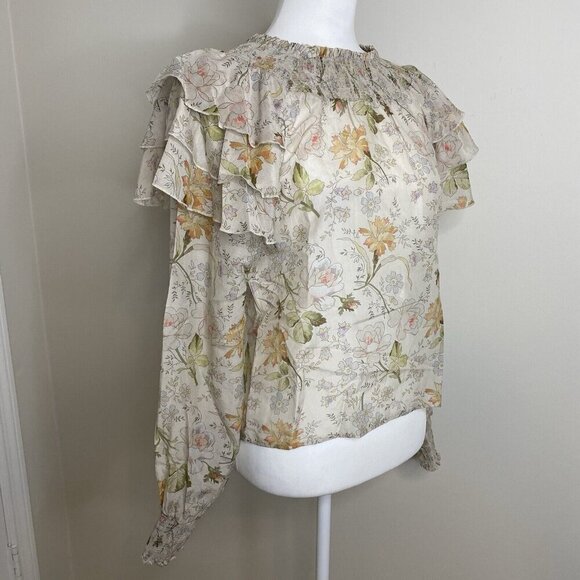 V. CHAPMAN Lucca Top Floral Ruffle Long Sleeve Cotton Silk Blouse Top Size 0 - Picture 5 of 10